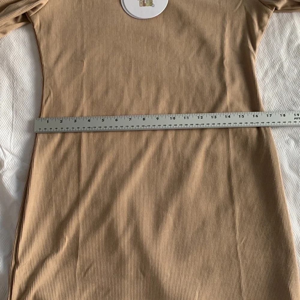 Princess Polly DEAR JANE MINI Ribbed Body Con DRESS BEIGE long sleeve Size 12 - Picture 9 of 10